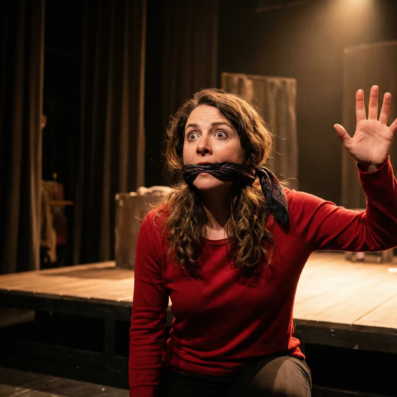 Dramatic Scene with Caucasian Actress in Red Top