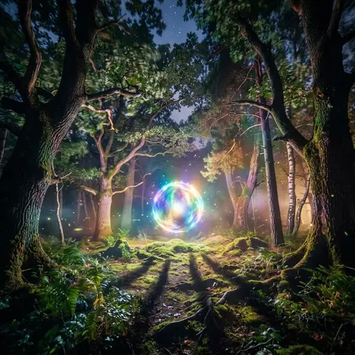 Mystical Forest with Glowing Orb: Ethereal Nature Scene