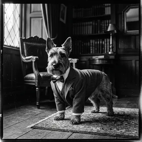 Dapper Dog in Vintage Suit: Timeless Elegance