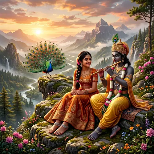 Realistic 3D Image - 14 Year Old Indian Girl with Deity on Mountain