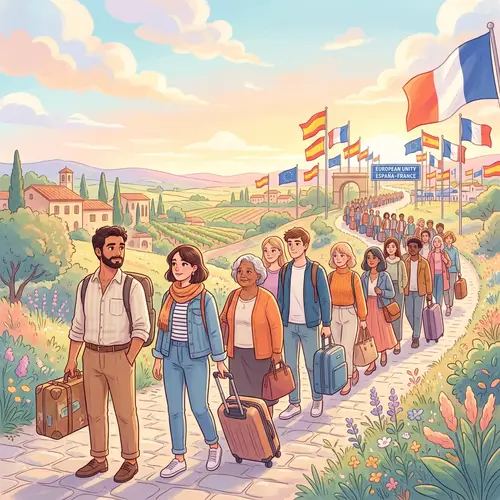 European Culture Migration Illustration - Flags, Unity, Diversity