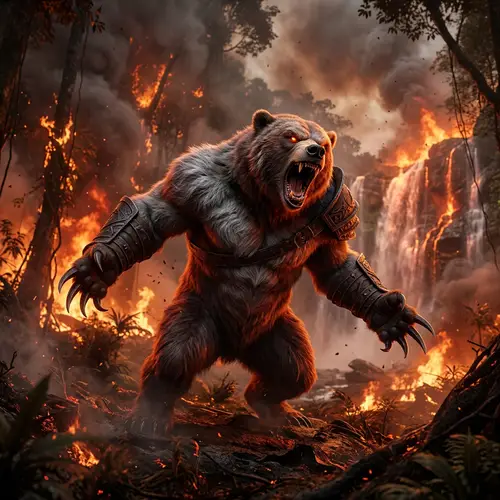 Fantasy Creature in Ablaze Forest | Fierce Bear Design