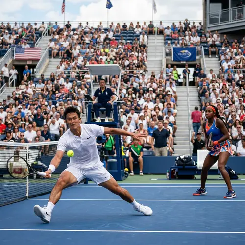 Intense Tennis Match on Well-Maintained Court