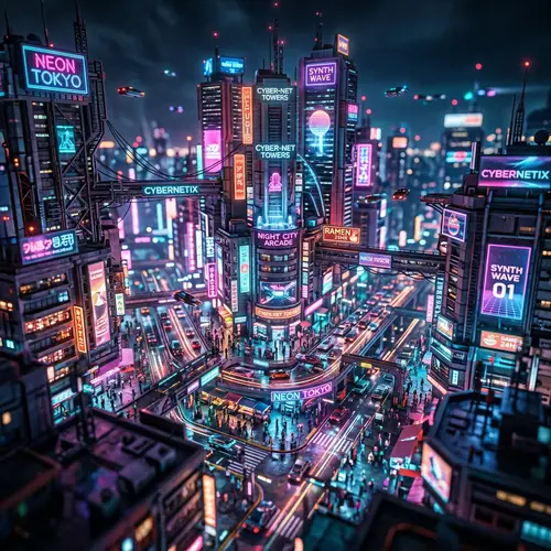 Miniature Cyberpunk Cityscape with Neon Lights | Dystopian Urban Landscape