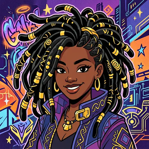 Black and Gold Stylized Cartoonish Dreadlocks | Urban Fantasy Art