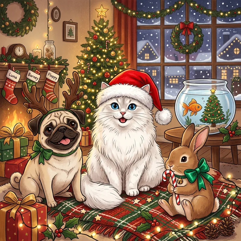 Festive Christmas Pets - Charismatic Holiday Joy Illustration