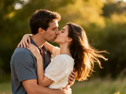 Romantic Couple Hug and Kiss