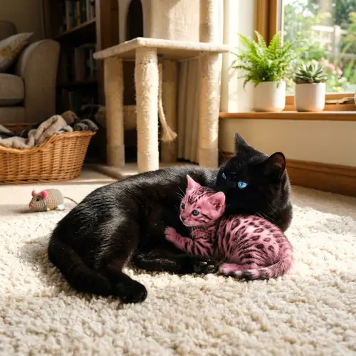 British Cat and Pink Tiger Kitten: Heartwarming Scene