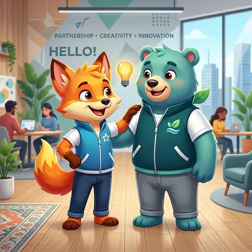 Friendly Mascots Symbolizing Partnership