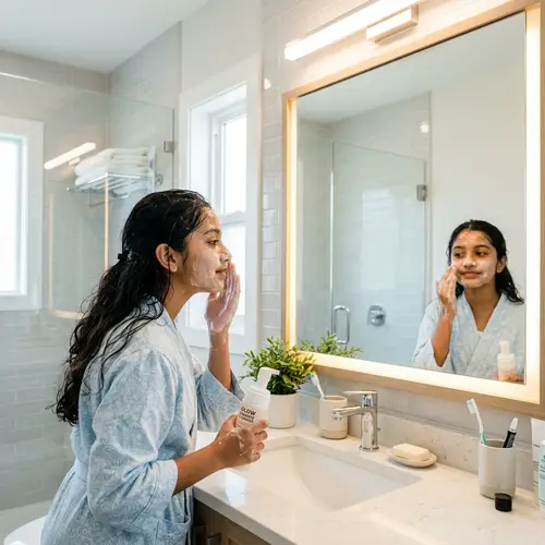 Skin Care Routine: Girl Using Face Wash for Clean Skin