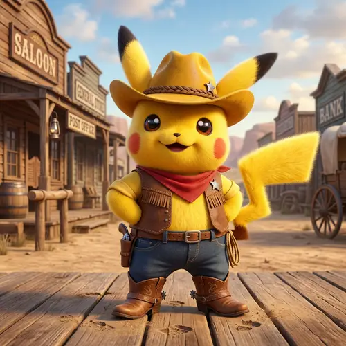 Yellow Cowboy Rodent: Cute 3D Cartoon Character in Wild West Gear