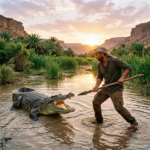 Middle Eastern Man Vs. Colossal Crocodile in High-Stakes Battle