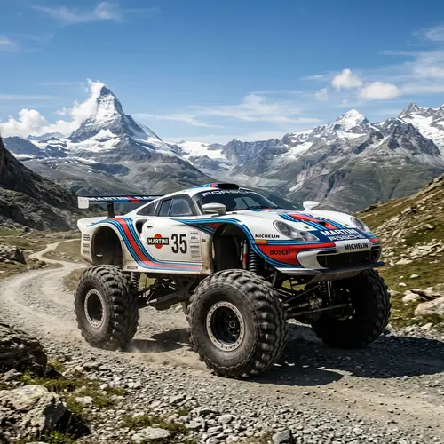 Custom Porsche 911 GT1 with Martini Livery and Monster Truck Tires