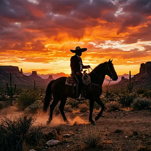 Mexican Cowboy Riding Majestic Horse at Sunset | Wild West Scene