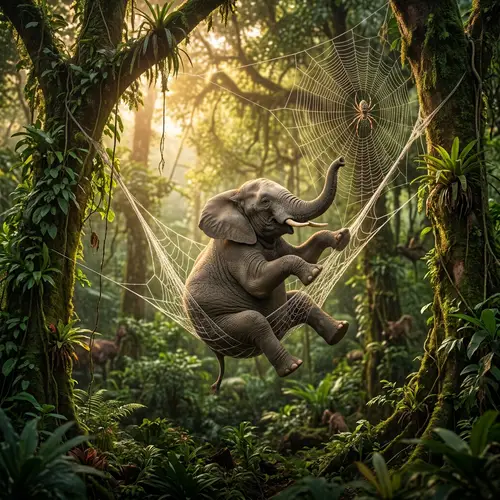 Elephant Swinging on a Spider's Web Fun!