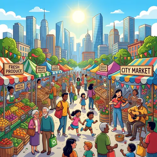 Colorful Farmer's Market in City | Fresh Produce & Music