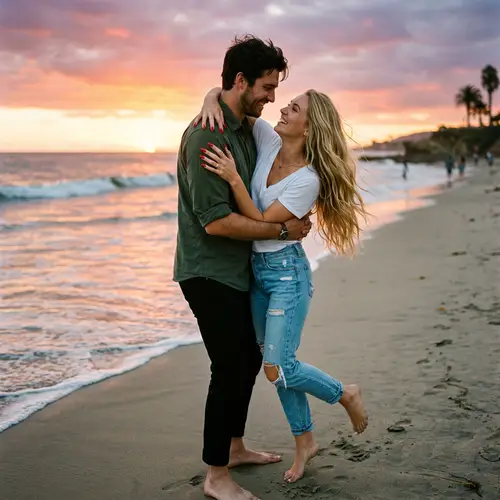 Romantic Beach Sunset Couple Photo