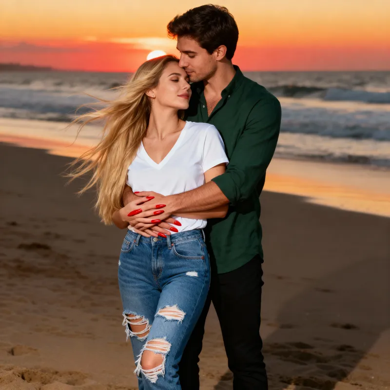 Romantic Beach Sunset Couple Photo