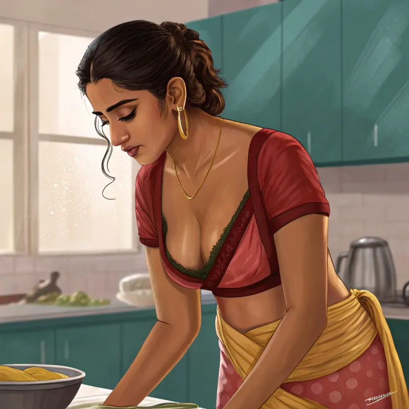 Sexy Kerala Housewife Cooking in Stylish Blouse