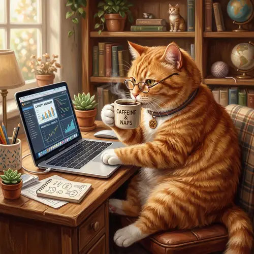 Chonker Cat Working on Laptop - Adorable Art