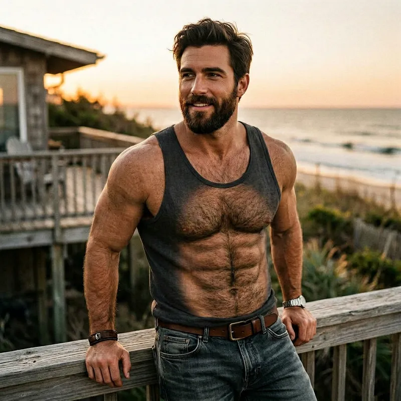 Handsome Male Model with Abs and Beard