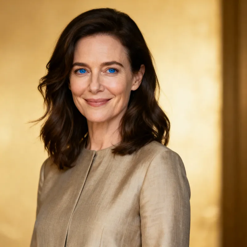 Elegant Woman with Blue Eyes and Warm Smile