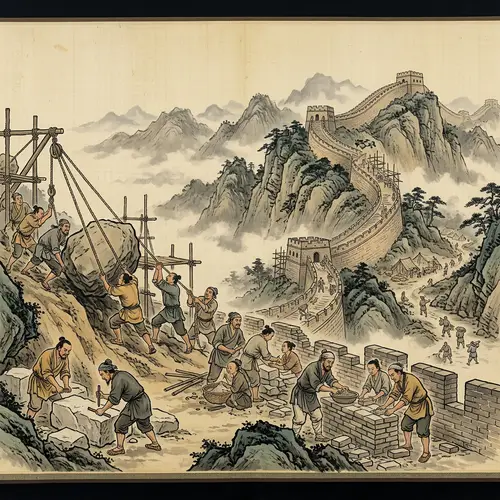 Ancient Chinese Art: Workers Building the Great Wall