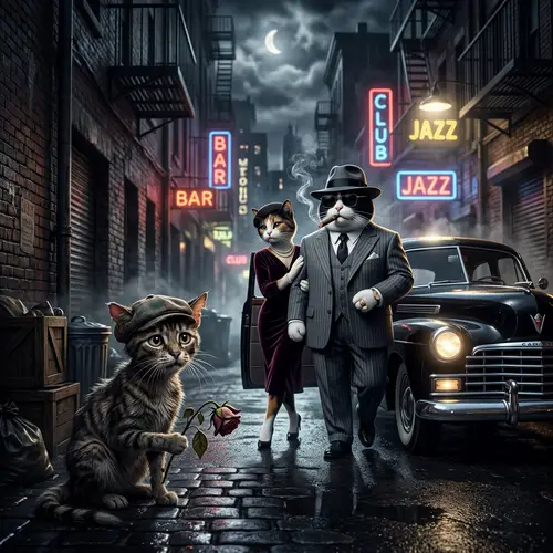 Noir Feline Gangsters: A Smoky Alleyway Encounter