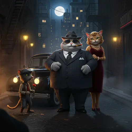 Noir Feline Gangsters: A Smoky Alleyway Encounter