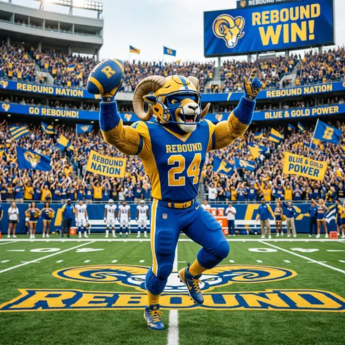Rebound Football Team Mascot - Gold and Blue Spirit