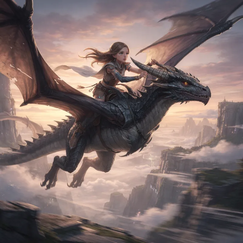 Girl Riding Dragon in Epic Cinematic Landscape