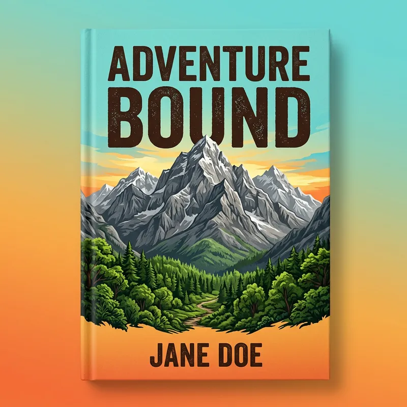 Adventure Bound Book Cover Design | Vibrant Hues & Majestic Mountains