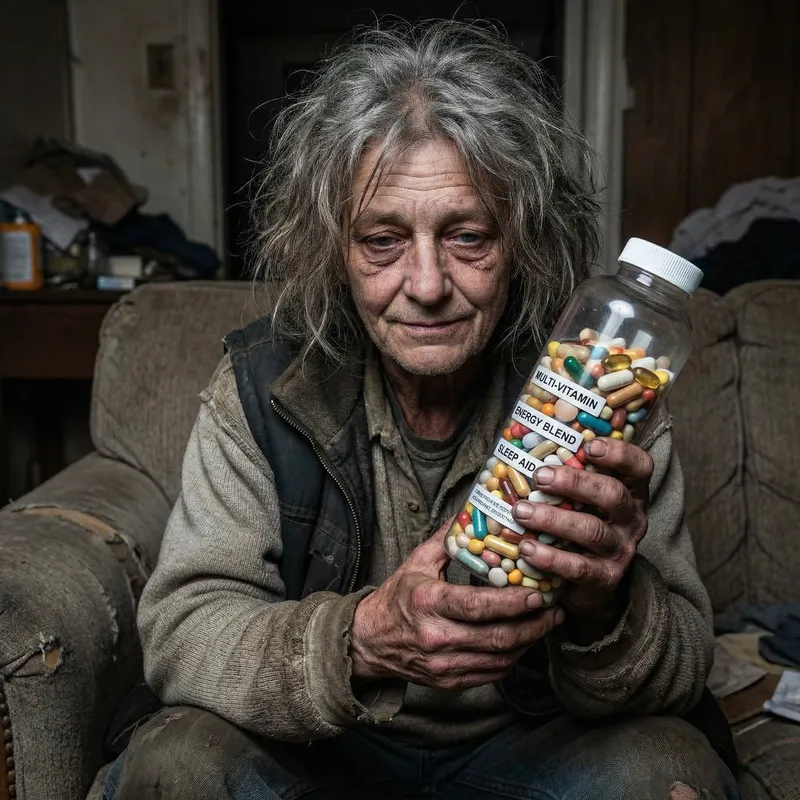 Exhausted Person Embracing Supplement Bottle | Health Boost