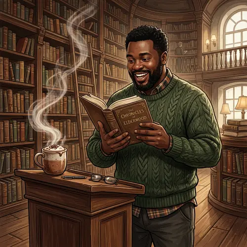 African Man Reading Book in Vintage Library | Cozy Scene