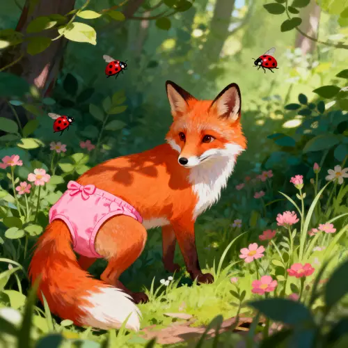 Playful Fox in Enchanted Forest - Whimsical Art