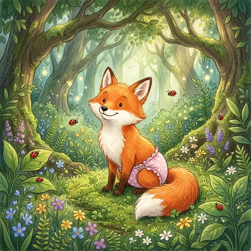 Playful Fox in Enchanted Forest - Whimsical Art