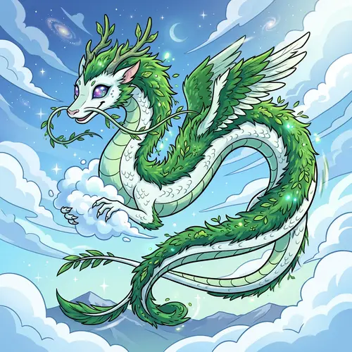Whimsical White Scales Chinese Dragon Soaring in Sky