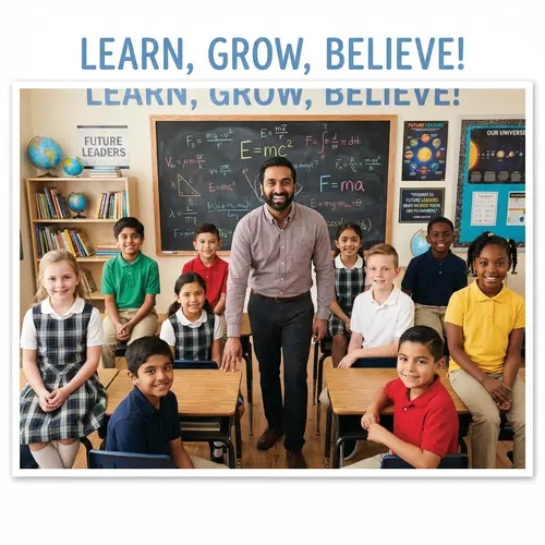 Diverse Classroom Poster with Teacher and 10 Students