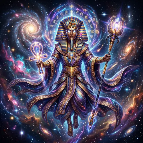 Cosmic Figure in Ancient Egyptian Style Galaxy Art