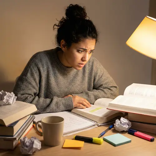 Determined Female Student of Color Surrounded by Books