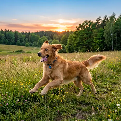 Playful Energetic Canine in Grassy Meadow | Serene Nature Scene