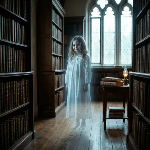 Ethereal Young Girl in Library | Supernatural Spectral Apparition