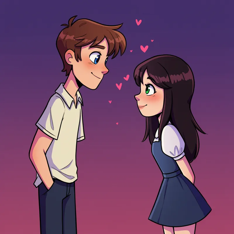 Charming Love Encounter in Vintage Animation Style