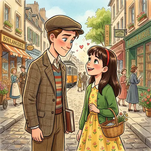 Charming Love Encounter in Vintage Animation Style