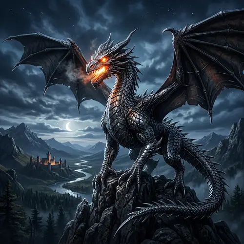 Majestic Metallic Dragon - Fantasy Creature of Mystery and Power