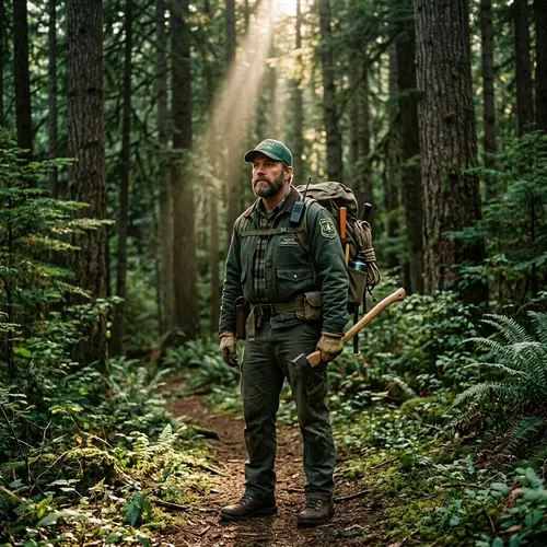 Dedicated Forester in Green Utility Uniform amidst Whispering Trees