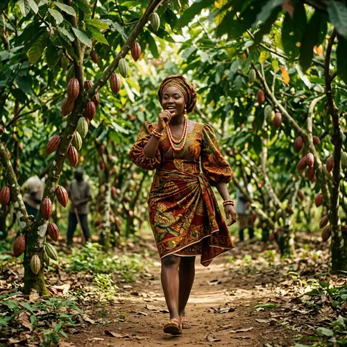 Woman in African Attire Singing on Cocoa Farm
