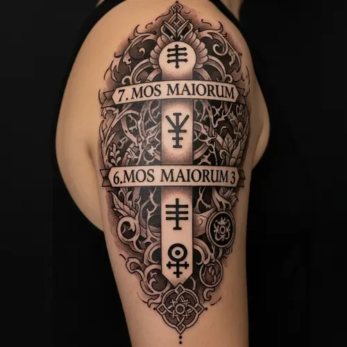 Roman Inspired Tattoo with 7 Precepts of Mos Maiorum
