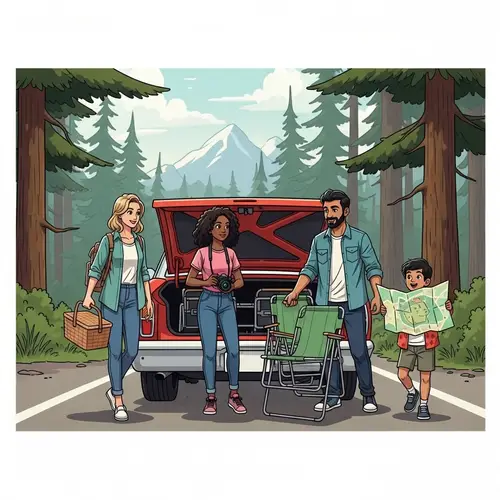Family Vacation Scene: Multicultural Adventure in the Forest