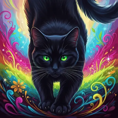 Majestic Black Cat with Green Eyes - Vibrant Digital Art